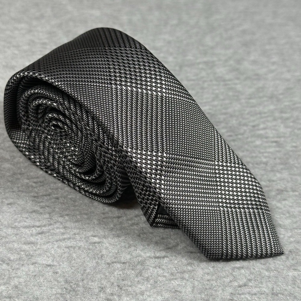 H&M Black Gray Plaid Polyester Men's Neck Tie Slim / Modern Style